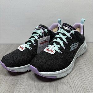 Skechers Arch Fit Comfy Wave Sneaker Black Teal Womens Size 8